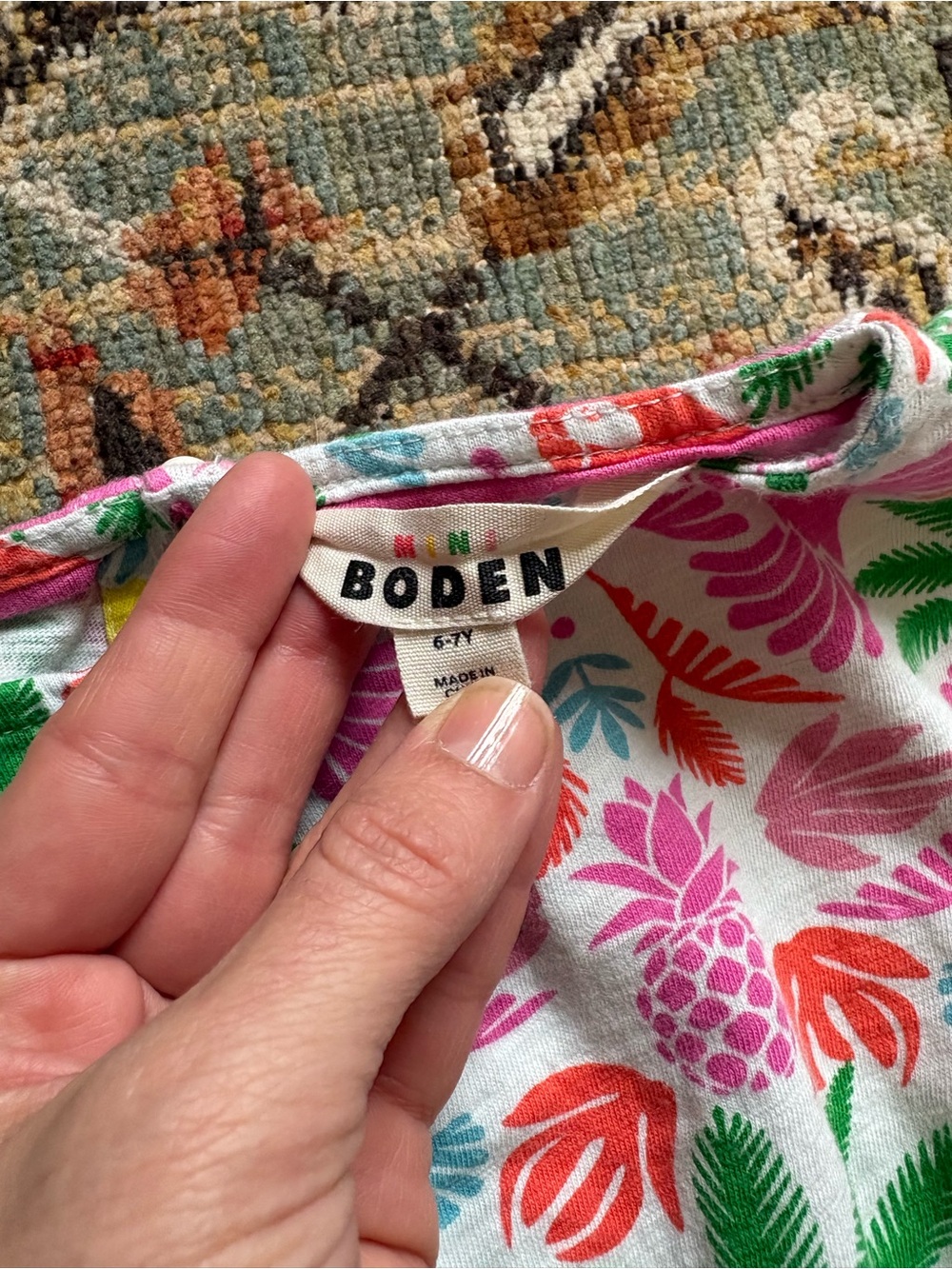 Mini Boden | Colorful Parrot & Palm Print Dress | Cotton | Pockets | 6-7 years - Picture 6 of 9
